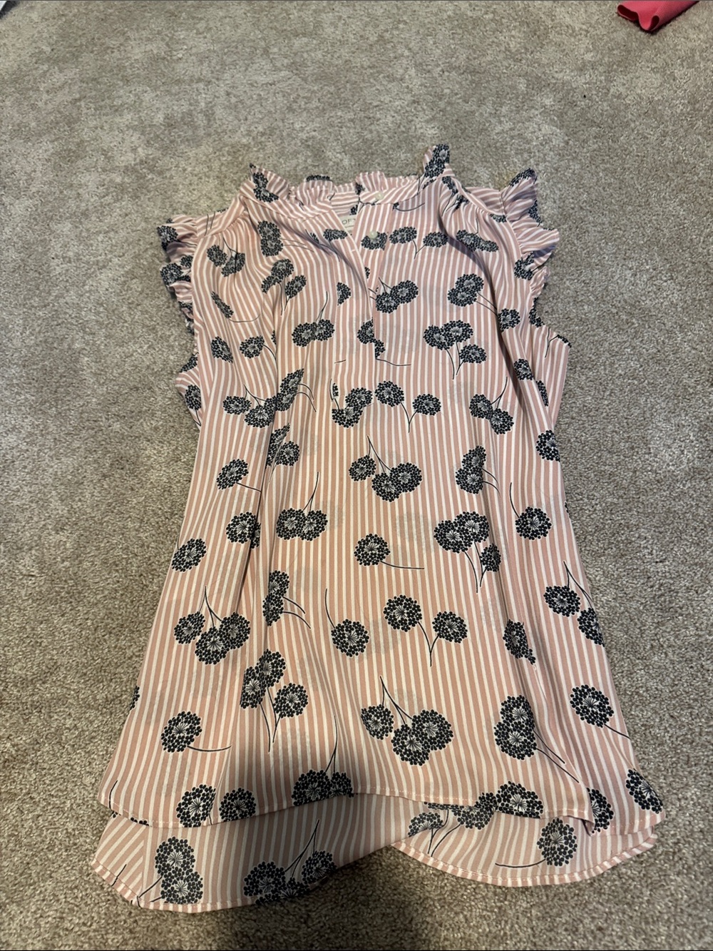 LOFT Pink Striped Floral Ruffle Sleeve Blouse